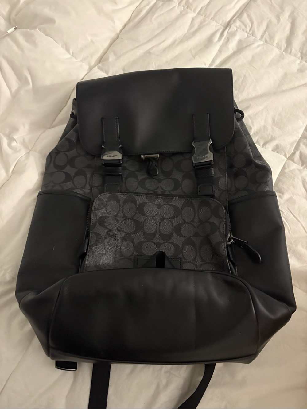 Coach Men's Black and Charcoal Signature Backpack